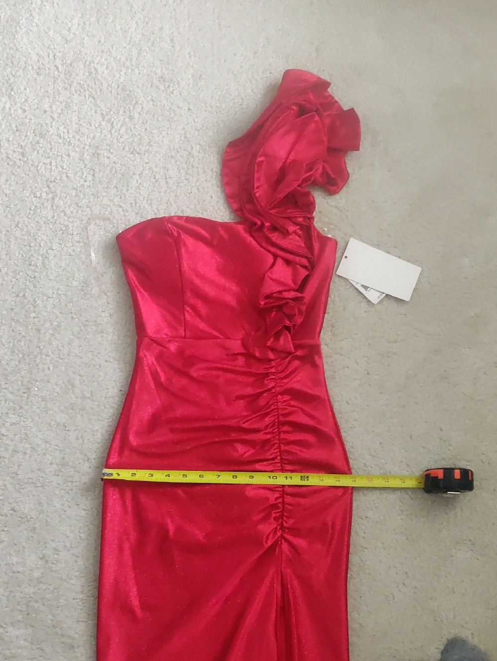 New!Red One-Shoulder Ruffled Evening Gown Fitted Ruffle Front Slit Y2K Cottageco - Picture 7 of 12